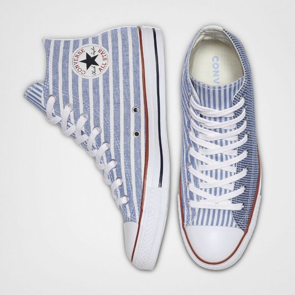 ✨NEW✨ Converse All Stars Mix-Match Blue Stripes High Top Sneakers - Picture 2 of 10